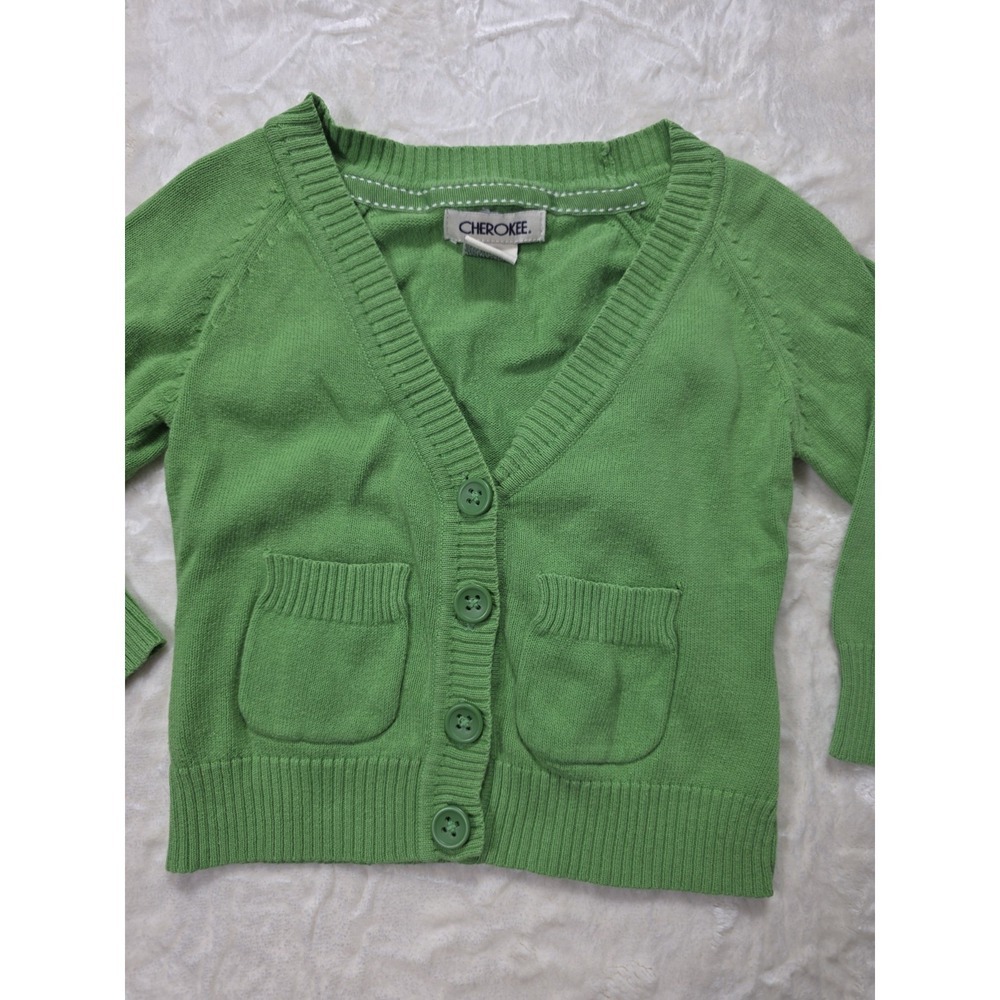 Vintage Y2K Cherokee Green Button Cardigan Sweater Unisex Kids XS 4/5 - Picture 4 of 5